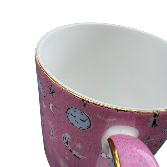 T2 Fine Bone China Tea Mug & Lid Gold Rim Sleep Tight Moon 3rd Eye Pink 13.5floz - Picture 9 of 11